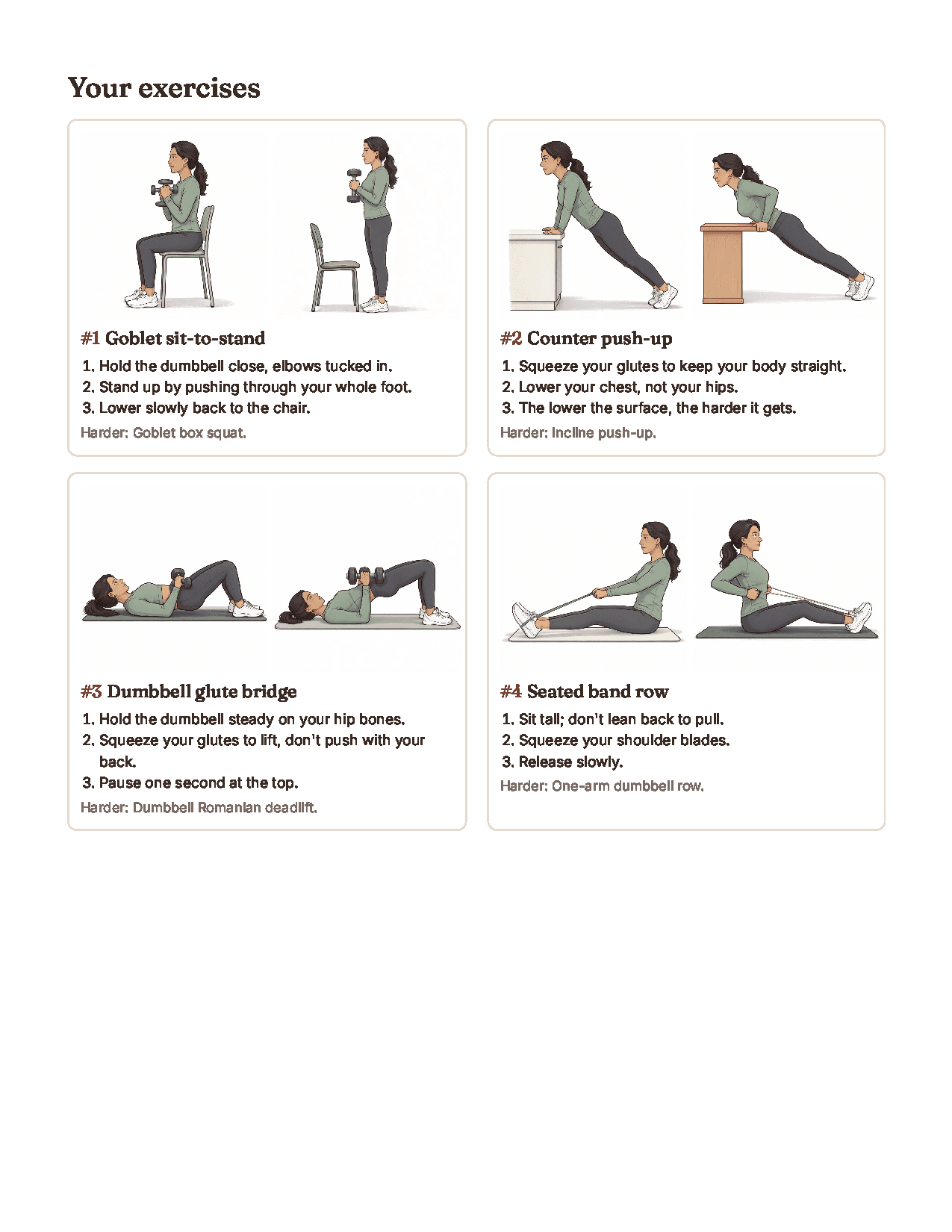 Exercise cards from the 12-week strength plan