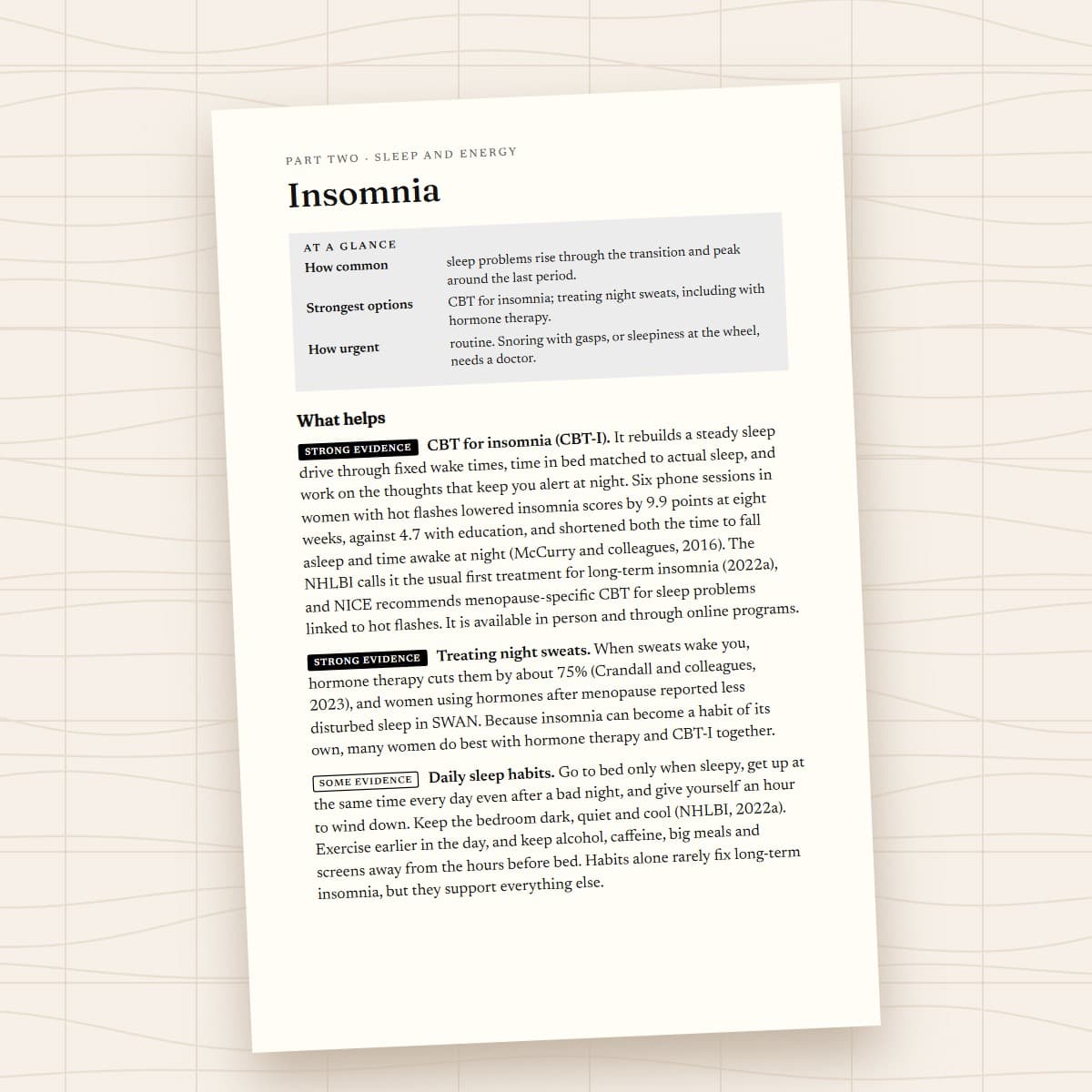 Sample Insomnia entry from The Perimenopause Symptom Atlas