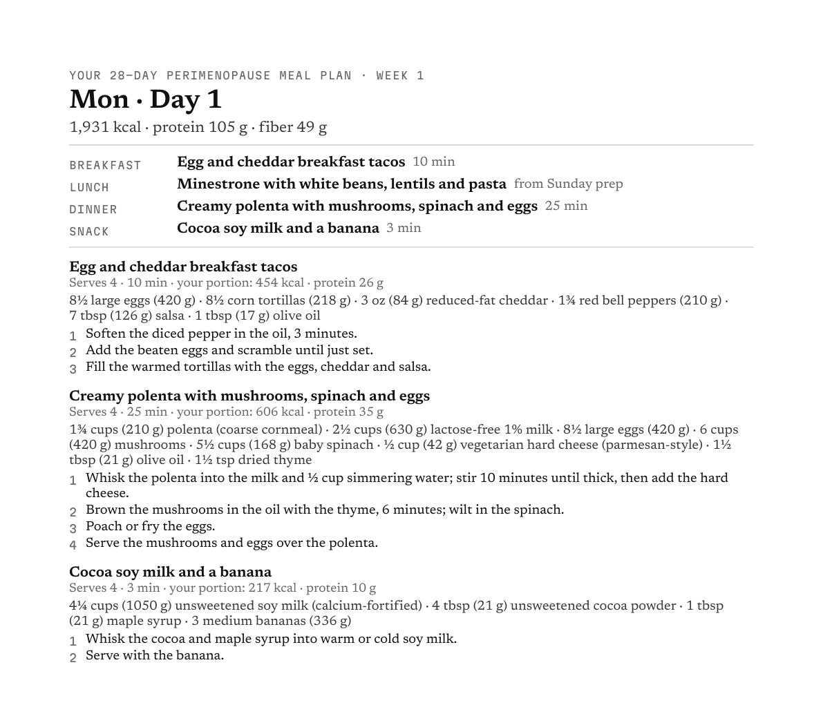 Example meal plan: Day 1: every recipe in full